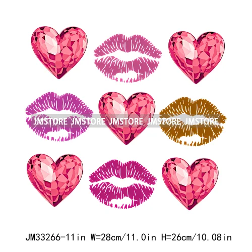 Colorful Love Heart Lips Coquette Happy Valentine's Day Iron On DTF Heat Press Transfers Stickers Ready To Press For Clothing