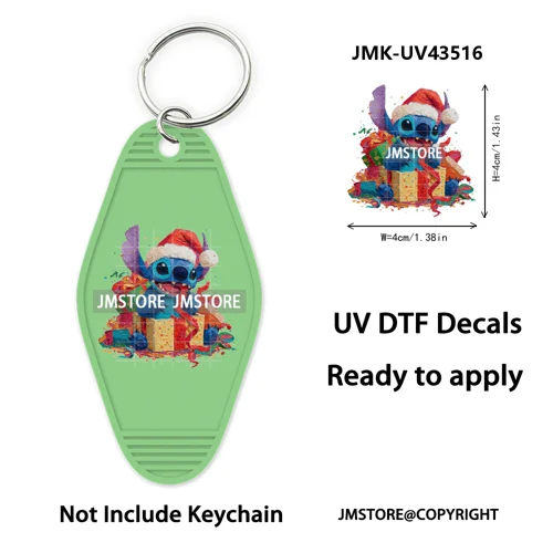 Christmas Santa Cartoon Character UV DTF Keychain Wraps Ready To Apply Waterproof High Quality Decals For Hotel Motel Keychain