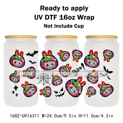 Laboo Horror Movie Characters Halloween 16OZ UV DTF Cup Wraps Ready To Apply Waterproof Transfer Stickers For Libbey Glass Can
