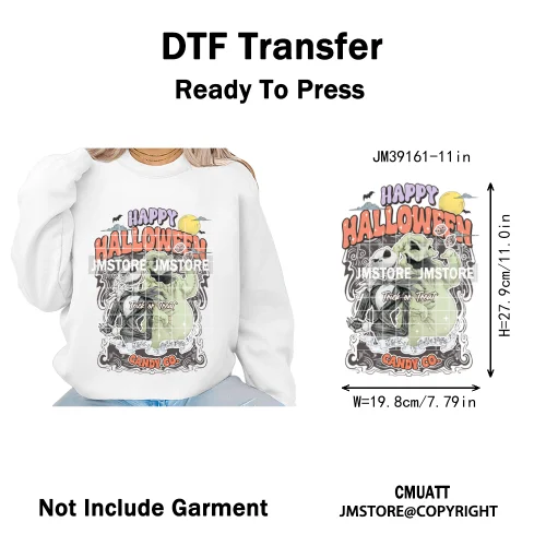 Happy Halloween Cartoon Movie Character Pumpkin Spooky Vibes Iron on DTF Washable Transfers Stickers Ready to Press for Clothing