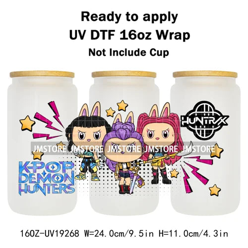 Demon Hunters Kpop Cup Noodle UV DTF Cup Wrap Ready To Apply Transfer Stickers Durable 16OZ Tumbler Wraps For Libbey Glass Can