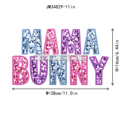 Colorful Faux Sequin Glitter Happy Easter Bunny University Letters Iron On DTF Transfers Stickers Ready To Press For Hoodies