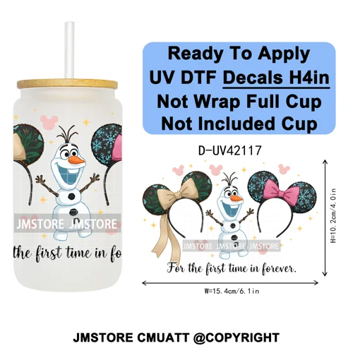 Cartoon Mouse Head Princess Family Vacation UV DTF Decals Ready To Apply Waterproof Transfer Stickers For 16OZ Libbey Glass Can
