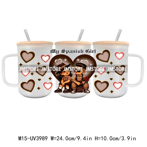 Valentine Chicano Couple UV DTF Sticker For 15OZ Mug Libbey Glass Cup Can Wrap Transfer Stickers Custom Labels DIY Logo Mexican