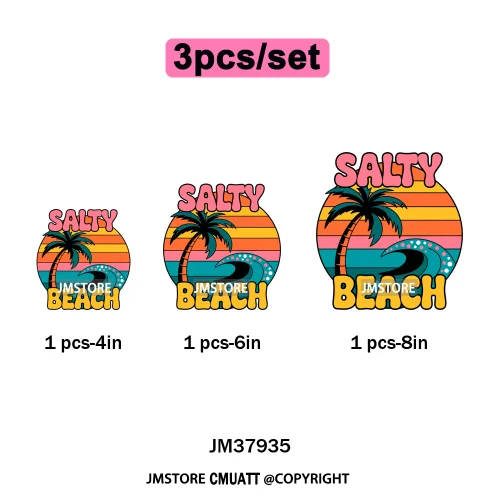 Funny Summer Quotes Sunset Palm Trees Beach Vacation Vibes Washable Iron on DTF Transfer Sticker Ready to Press for Textile Bags