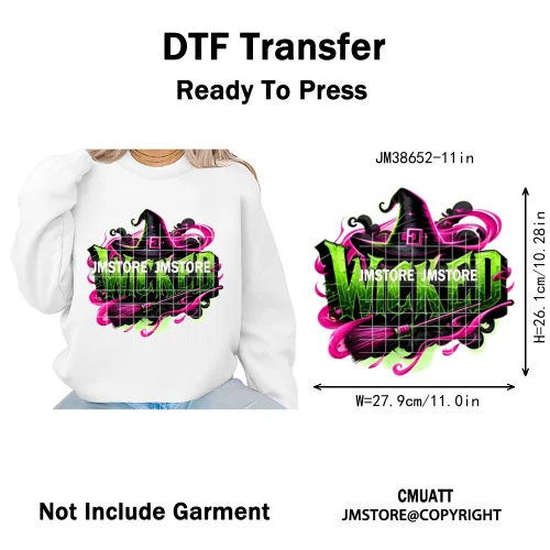 Witch Changed For Good Faux Glitter Pink and Green Movie Iron on DTF Washable Transfers Stickers Ready to Press for Clothes Bags