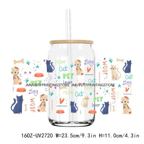 Cute Dog Treat Pet Life UV DTF Sticker For 16OZ Libbey Glass Cup Can Wrap Transfer Sticker Custom Labels DIY Logo Cat Mom