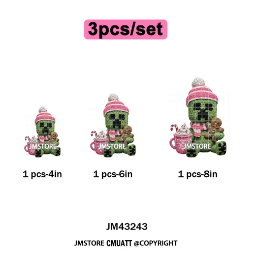 Hot Cocoa Coffee Lover Cartoon Faux Yarn Christmas Xmas Iron on Washable DTF Transfers Stickers Ready to Press for Sweatshirts