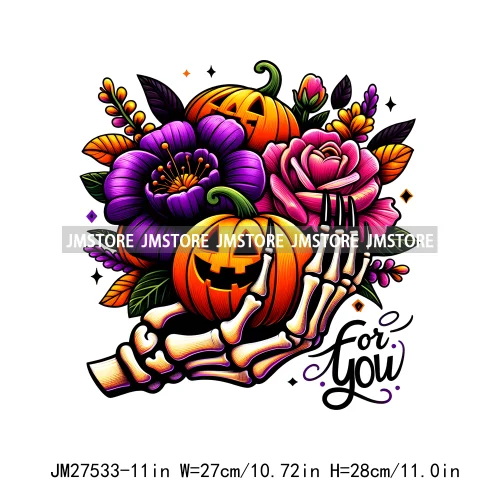 Colorful Coffee Skull Stay Spooky Pumpkin Witch Ghouls Halloween Season Designs DTF Iron On Transfers Stickers For Clothing Bags