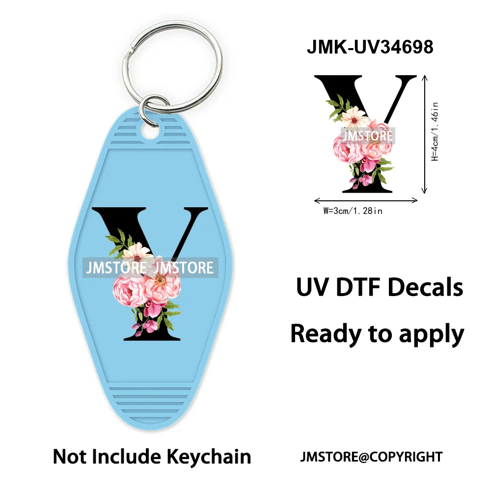 New Floral Alphabets Letters Flower Monogram Good Quality WaterProof UV DTF Stickers For Motel Hotel Keychain