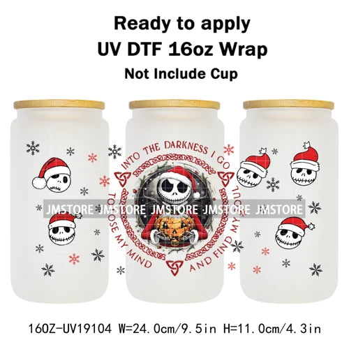 Skeleton Nightmare Before Christmas UV DTF Transfer Sticker Cup Tumbler Wrap For 16OZ Libbey Glass Wraps Bottle Mug DIY Labels