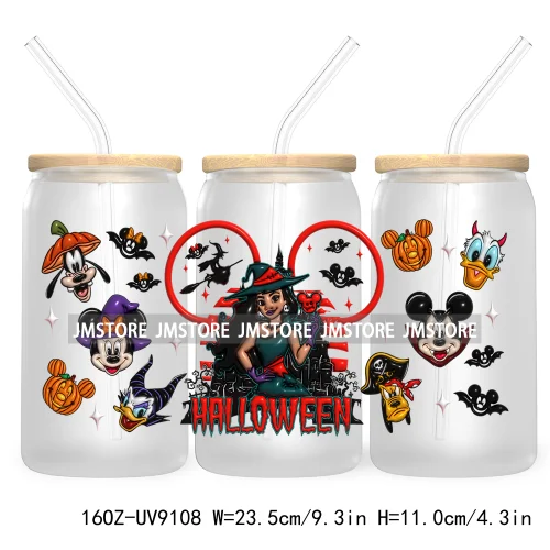 3D Halloween Princess UV DTF Sticker For 16OZ Libbey Glass Cup Can Wrap Transfer Stickers Custom Labels DIY Logo Bats Pumpkin