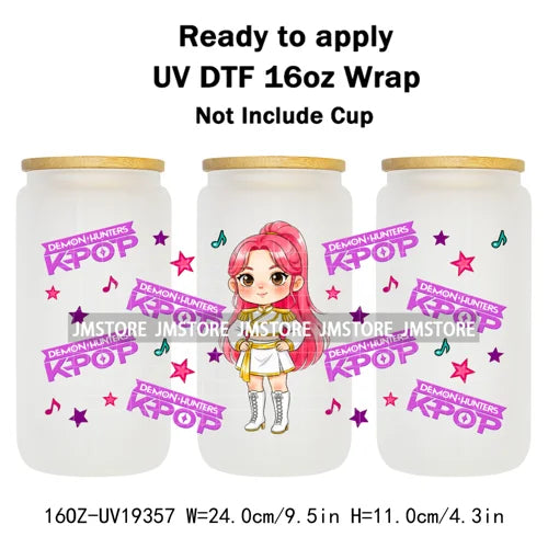 Demon Hunters Kpop Cup Noodle UV DTF Cup Wrap Ready To Apply Transfer Stickers Durable 16OZ Tumbler Wraps For Libbey Glass Can
