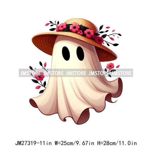 Cute Flower Ghost Bat Hey Boo Double Trouble Spooky Halloween Designs DTF Iron On Transfer Stickers Ready To Press For Clothing