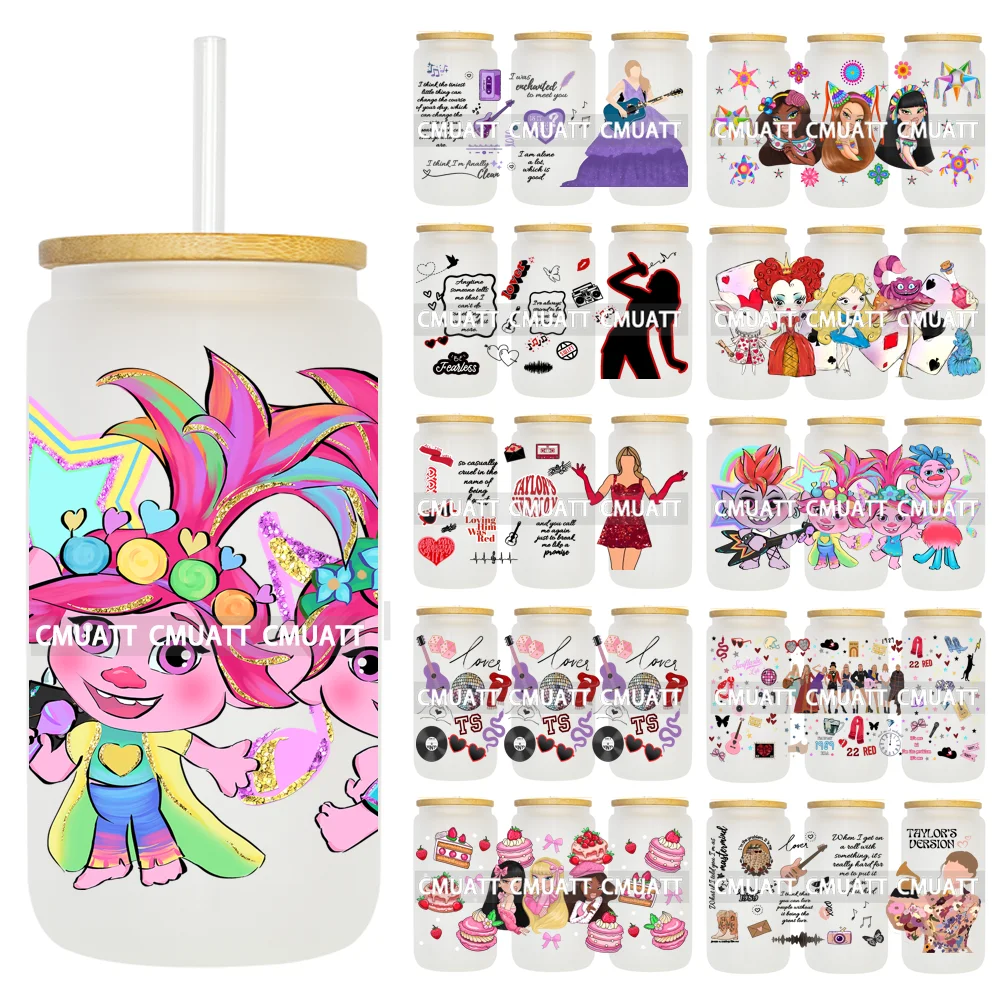 Cartoon Cute Kids Doll Girl Swiftie Love UV DTF 16OZ Stickers Glass Can Wrap For Libbey Cold Cups Mugs Waterproof DIY Craft