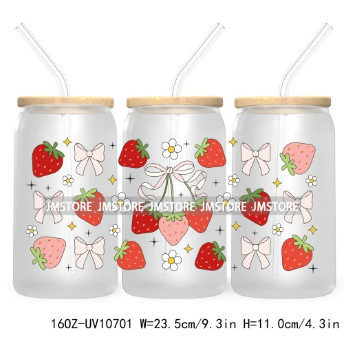 Dog Cat Mom UV DTF Cup Wraps Transfers Sticker For 16OZ Libbey Glass Can Butterfly Flowers Strawberry Coquette Cowgirl Boots