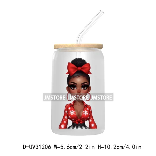 Afro Black Woman Christmas UV Sticker Decals For Libbey Cold Cups Mugs Tumbler Transfer Stickers Waterproof Labels Fashion Girls