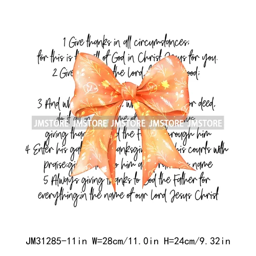 Give Thanks To The Lord Thanksgiving Bible Verse Jesus Fall Pumpkin Coquette Season Iron On DTF Transfers Stickers For Clothing