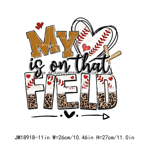 Retro Distressed Softball Baseball Football Sport Mom Touchdown Season My Heart Is On That Field DTF Transfer Sticker For Shirts