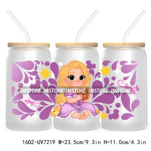 Cartoon Baby Princess Best Friends 16OZ UV DTF Cup Wrap Transfers Stickers For Libbey Glass Can Cups Tumbler Waterproof Labels