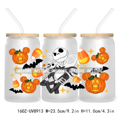 Fall Halloween Cartoon Friends 16OZ UV DTF Cup Wrap Transfer Stickers Custom Labels Durable Waterproof Logo For Libbey Glass Can