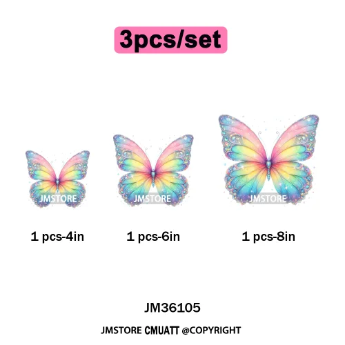 Colorful Sparkling Rainbow Butterflies Flowers Lovers Washable Iron on DTF Transfers Stickers Diy Ready to Press for Clothes