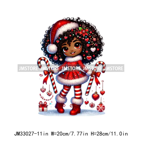 Sweet Santa African American Girly Christmas Character Holiday Vibes Xmas Iron On DTF Transfers Stickers Ready To Press T-shirts