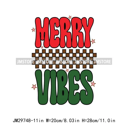 Small Town Fram Fresh Tree Christmas Merry Vibes Ho Ho Ho Santa Deer Iron On DTF Transfers Stickers Ready To Press For Hoodies