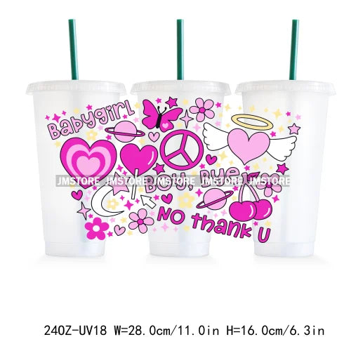 90's Baby Positive Energy Self Love 24OZ Cold UV DTF Cup Wrap Transfers Stickers For DIY Craft Waterproof Durable
