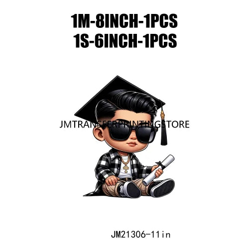 Chicano Graduation Chibi Style Boy Logos Si Se Pudo Educated Latino Double Trouble Man DTF Heat Transfer Stickers For Clothes