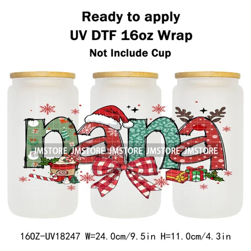 Christmas Mama Mini Coquette Family Xmas 16OZ UV DTF Cup Wraps Ready To Apply Waterproof Transfer Stickers For Libbey Glass Can