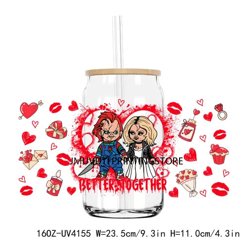 Cartoon Valentines Couple Love 16OZ UV DTF Cup Wrap Transfers Stickers Custom Labels DIY Waterproof Logo For Libbey Glass Can