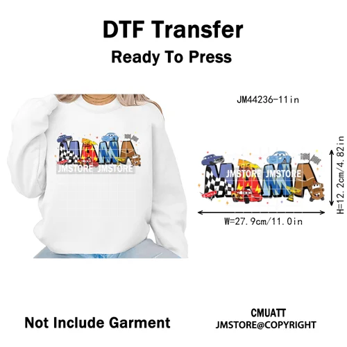 Cartoon Mama Princess Happy Mother's Day Family Vacation Iron on Washable DTF Heat Transfers Stickers Ready to Press for Hoodies