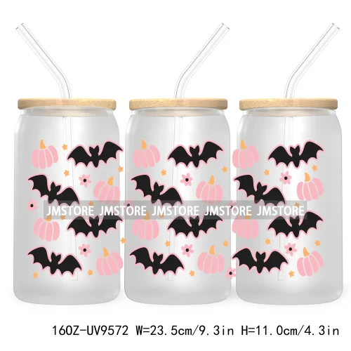 Cute Ghoul Halloween 16OZ UV Cup Wrap DTF Transfer Stickers For Libbey Glass Can Cups Tumbler Waterproof Labels Ghost Reading