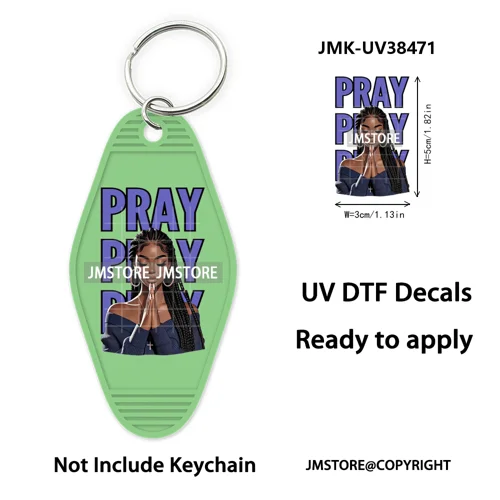 Afro Girls Faith Religious Christian UV DTF Motel Keychain Wraps Ready To Apply Waterproof High Quality Hotel Keychain Decals
