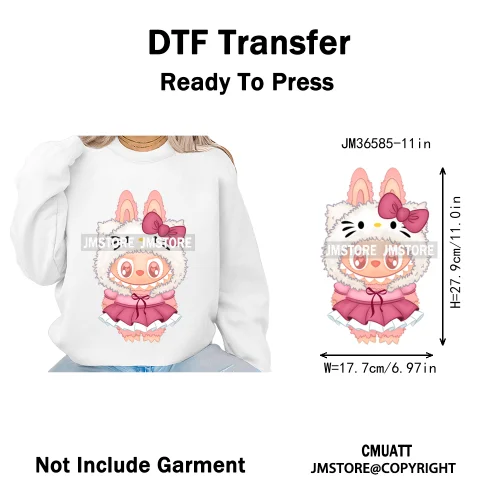 Cute Baby Cartoon Monster Doll Character Bow Girly Washable Decals Iron On DTF Heat Transfer Stickers Ready To Press for Clothes