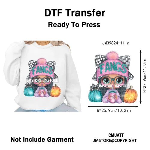 Pink Sweater Hat Coffee Girls Ghost Animal Pumpkin Halloween Iron on DTF Washable Transfers Stickers Ready to Press for Textile