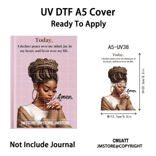 Bible Verse Black Woman Religious A5 Notebook UV DTF Wraps Ready To Apply Waterproof Transfer Stickers Decals For Journal Cover