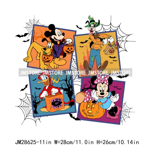 Happy Halloween Cartoon Animal Character Spooky Vibes Trick Or Treat Iron On DTF Transfer Stickers Ready To Press For Sweatshirt