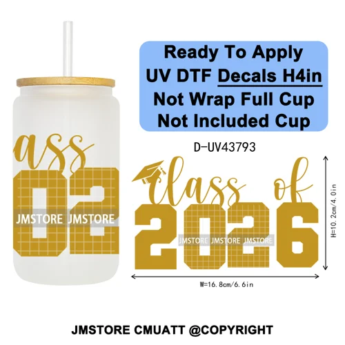 Fresh Class Of 2026 Senior Edition UV DTF Decals Ready To Apply Waterproof Transfer Stickers DIY Craft For 16OZ Libbey Glass Can