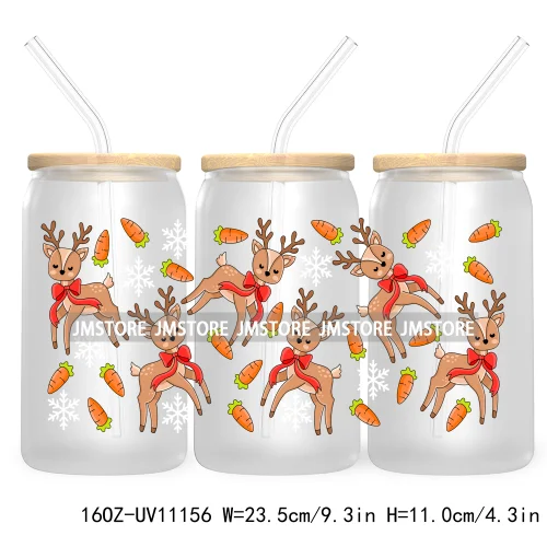 Gingerbread Coquette Bow Christmas Tree 16OZ UV DTF Cup Wrap Waterproof Transfer Stickers For Libbey Glass Can Candy Cane Bow