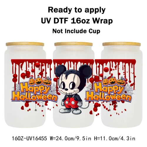 Cartoon Mouse Halloween Trick Or Treat UV DTF Stickers Ready To Transfer Cup Wrap Custom Prints For Libbey Can Glass Tumbler Mug