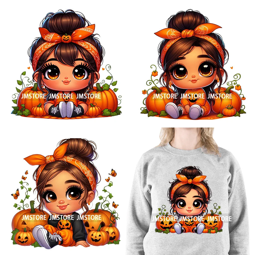 Funny Headband Hispanic Cute Latina Baby Girls Halloween Pumpkin Designs Iron On DTF Heat Press Transfer Stickers For Shirt Bags