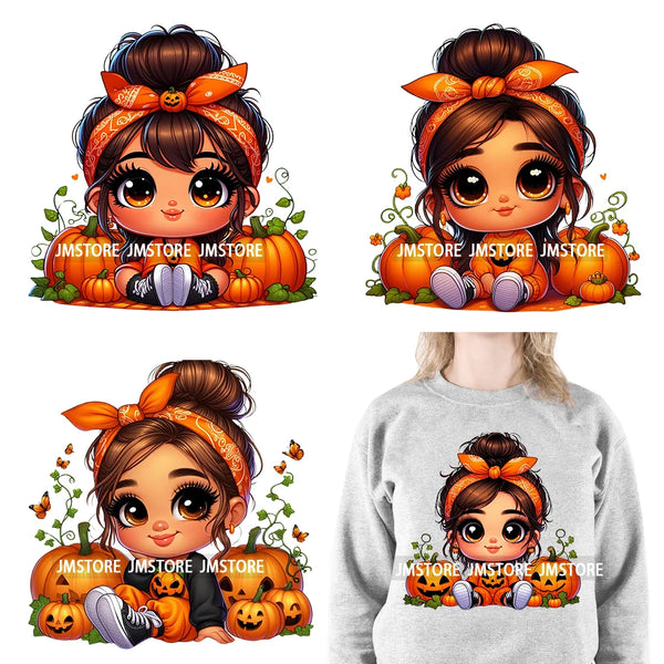 Funny Headband Hispanic Cute Latina Baby Girls Halloween Pumpkin Designs Iron On DTF Heat Press Transfer Stickers For Shirt Bags