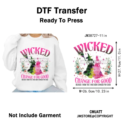 Magic Musical Movies Bad Good Witches Team Pink Green Coquette Iron on DTF Heat Transfers Stickers Ready to Press for T-shirts