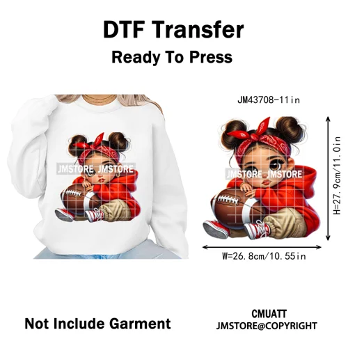 Cute Sporty Fans Chicana Mexican Girls Kids Football Season Iron on Washable DTF Transfers Stickers Ready to Press for Clothing