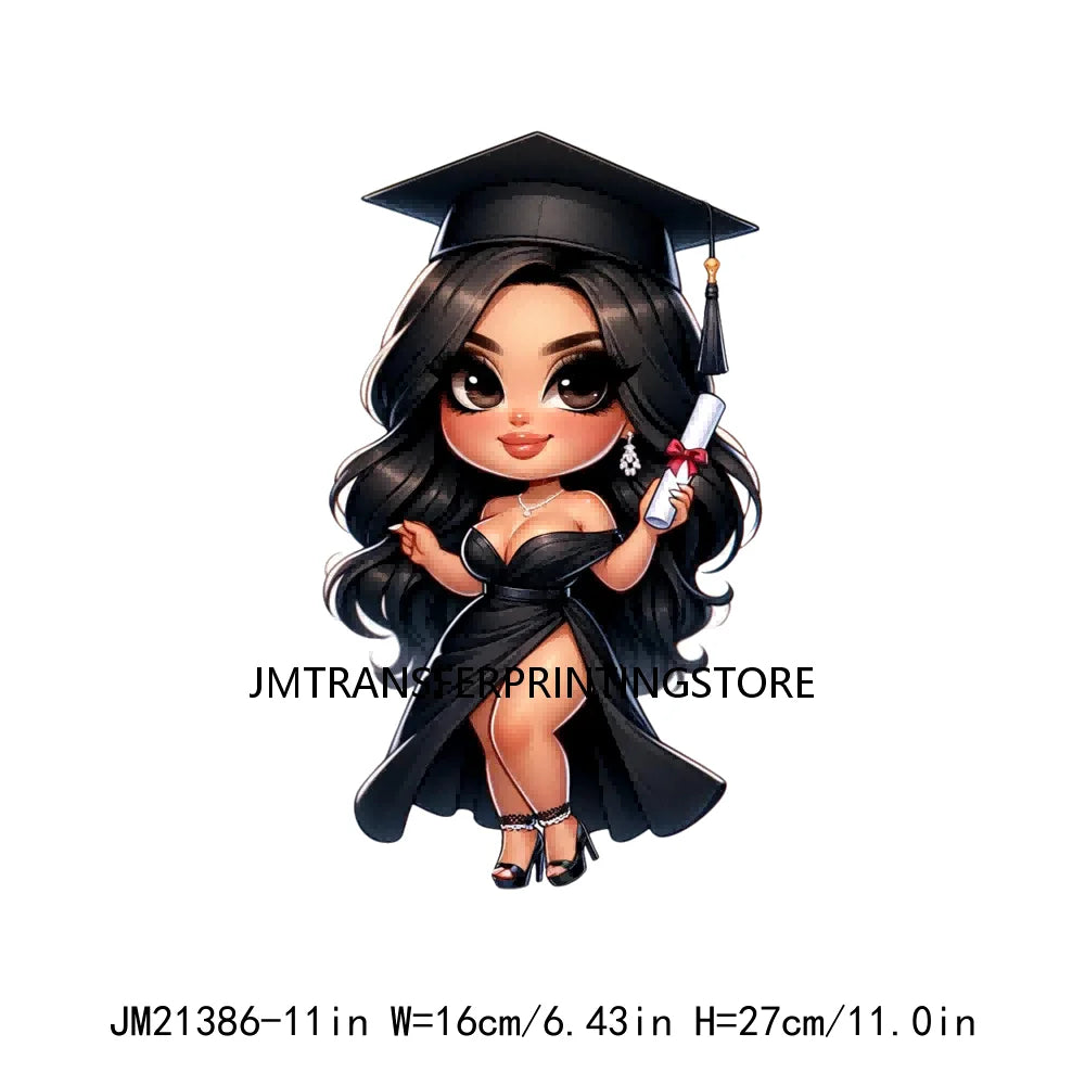 Cool Pretty Chibi Latina College Graduation Girls Educated Diploma Iron On DTF Transfer Stickers Ready To Press For T-shirts