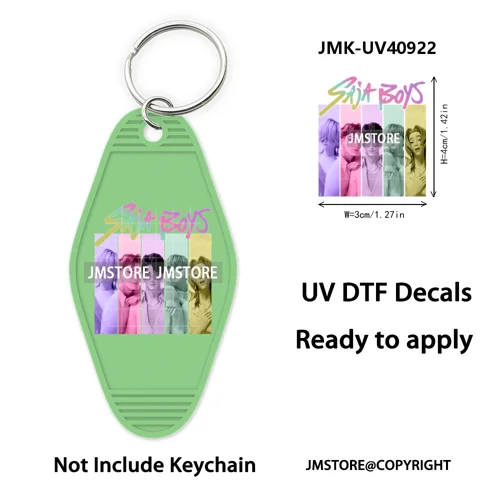 Kpop Demon Inspired Movie Character UV DTF Motel Keychain Decal Ready To Ship Durable Transfer Stickers Print For Hotel Keychain