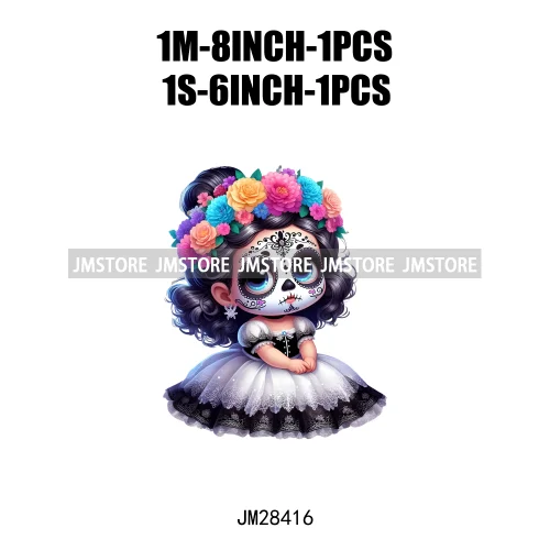 Colorful Day Of The Dead Catrina Princess Baby Girl Sombrero Hat Mexico Conchas Iron On DTF Heat Transfers Stickers For Clothing