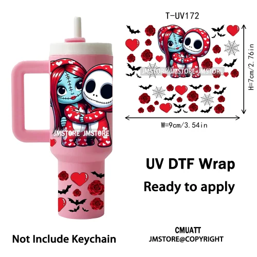 Spooky Cartoon Characters Valentines Horror UV DTF Wraps Ready To Apply Transfer Stickers Waterproof For Mini Tumbler Keychain